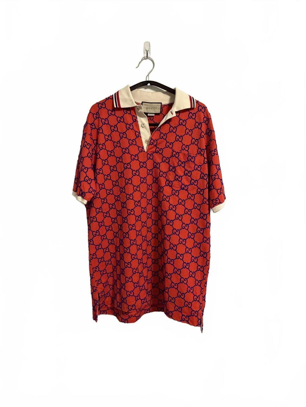 Gucci GG Monogram Short Sleeve Polo Shirt Orange Blue Size XL